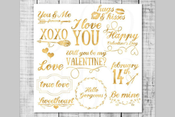 Download Valentines Gold Foil Word Art - Overlays - Premium Bundle
