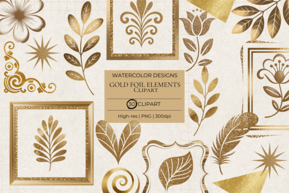Download Gold Foil Elements Clipart Set - Premium Bundle