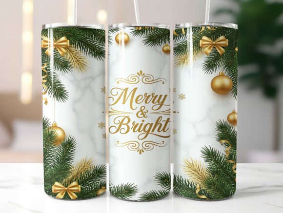 Download Merry and Bright Gold Christmas Tumbler - Bright gold Collection